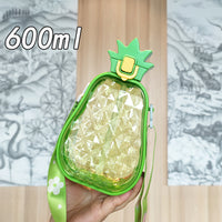 Creative Cute Pineapple Straw Plastic Water Cup Portable Strap Children's Outdoor Sports Water Bottle