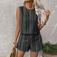 Womens Casual Striped Sleeveless Fashion Top And Shorts Two-Piece Set