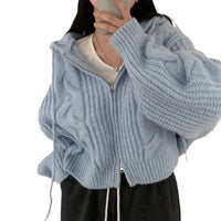 Loose And Idle Twist Hooded Double-headed Zipper Design Sweater Cardigan Coat