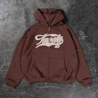 American Retro Hooded Zip-up Shirt Printed Sweater
