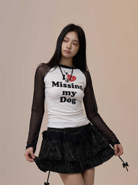 Heart Printing Long-sleeved T-shirt Women's Bottoming Shirt Slim-fit Shoulder Top