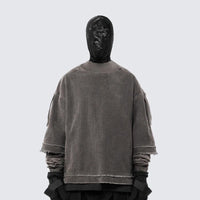 Long-sleeve Washed Vintage Fake Two-Piece Dyed American Streetwear T-Shirt