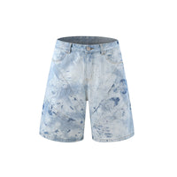 Trendy Edgy High-street Gradient-wash Denim Shirt And Shorts Set