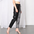 Contrast color stitching pu leather cropped pants