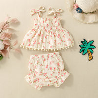 Baby Girl Cute Flowers Sling Half-length Lace Skirt Shorts Suit