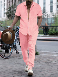 Men's Shirt Casual Loose Short Sleeves Trousers Beach Suit