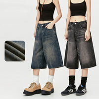 Wide Leg Cropped Jeans Summer Retro Washed Distressed Straight