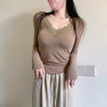 New Womens Demure Lace V-neck Long-sleeve Base Top