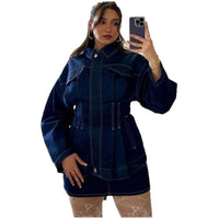 Women's Retro Washed Lapel And Waist Tight Denim Coat