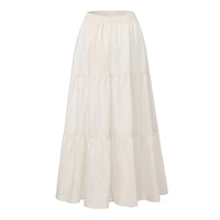Cotton-linen Pocketed Midi Skirt With A High Elastic Waistband