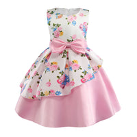 Irregular Skirt Print Children's Dress Bow Costume