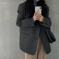 Korean Hepburn Style Loose Thick Woolen Coat