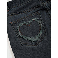 Punk-style Vintage Metal Heart-shaped Belt Frayed-edge Jeans