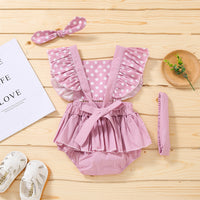 Summer New European And American Style Mermaid Polka Dot Flying Sleeve Dress With Bow Headband Set