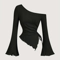 Design Sense Off-neck Long Sleeve Slim-fitting Simple Rope T-shirt