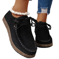 Solid Color Front Lace-up Round Toe Women's Leisure Thin Shoes
