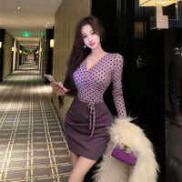 Womens Springfall Long-sleeve Waist-cinching Skirt Sexy Bodycon Mini Skirt