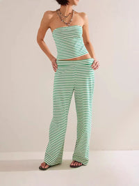 Printed Striped Tube Top And Pants Set