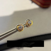 Single Diamond Three-ring Stud Earrings Carved Craft