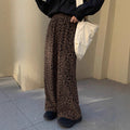 Corduroy Leopard-Print Elastic-Waist Wide-Leg Pants Versatile Soft & Relaxed High-Waist Straight-Leg Trousers