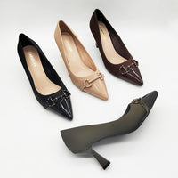 French-style Womens Exquisite Leather Belt-buckle Peep-toe Stiletto Pumps