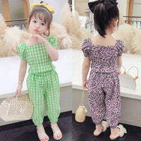 Girls' Puff Sleeve Baby Shirt Floral Two Piece Set