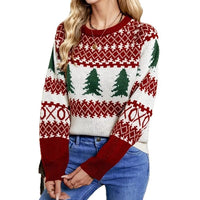 Christmas Tree With Rhombus Round Neck Long Sleeve Knitted Sweater