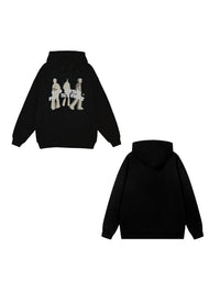 Men's And Women's Fashion Retro Black And Gray Three-person Shadow Hooded Sweater