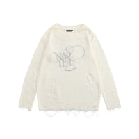 Loose Round Neck Thin Ripped Long Sleeves Shirt