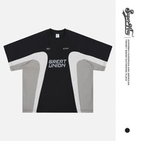 Mens American Retro Racing Club Patchwork Crewneck Short-Sleeve T-Shirt