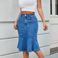 Womens Fitted Midi Skirt With A Flared Fishtail Hem And Patchwork Design