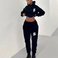 Long Sleeve Hooded Sweatshirt With Jogger Pants Two-Piece Set