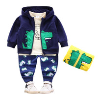 Boys' Cartoon Dinosaur Zipper Cardigan Three-piece Set
