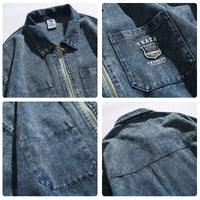 Retro Washed Distressed Zipper Couple Casual Denim Coat
