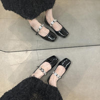 French Minority Square Head Sequin Buckle Mary Jane Shoes