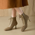 Retro Brown Leather Square-Toe Short Boots With A Stiletto HeelTimeless And Versatile Looks
