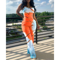 Women's Fashion Print Suspenders Wide Leg Casual Jumpsuit