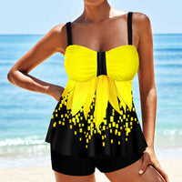 Printed Contrast Panel Split Large Swimsuit