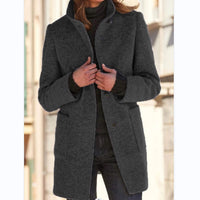 New Retro Solid Color Buttoned Turtleneck Wool Coat