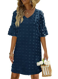 Chiffon Polka-Dot Flowy Short Dress Elegant For Work Commuting