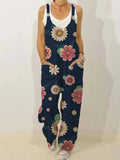 Women's Animal Floral Botanical Print Casual Sleeveless Loose Jumpsuit