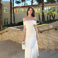 Off-Shoulder Tube Top Waist-Cinching Slimming Loose Long Dress For Women