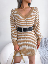 Women's Striped Lace-Up Knitted Dress