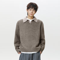 Old-money-style Faux Two-piece V-neck Polo Knit Sweater Jacket