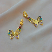 Titanium Steel Hollow Jeweled Butterfly Earrings