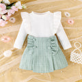 Cross-border Sunken Stripe Long Sleeve Classic Style Plaid Short Skirt Two-piece Set