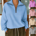 Casual Loose Fashion Solid Color Long Sleeve Zipper Pullover Lapel Sweater