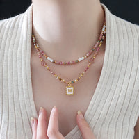 Titanium Steel Oil-drip Red Agate Bead Necklace
