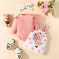 Baby Girl Long Sleeve Suspender Skirt Outfit Strap Cartoon Bear
