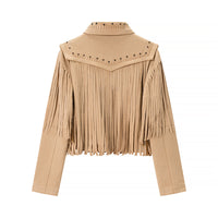 Retro Short Tassel Rivets Leather Jacket
